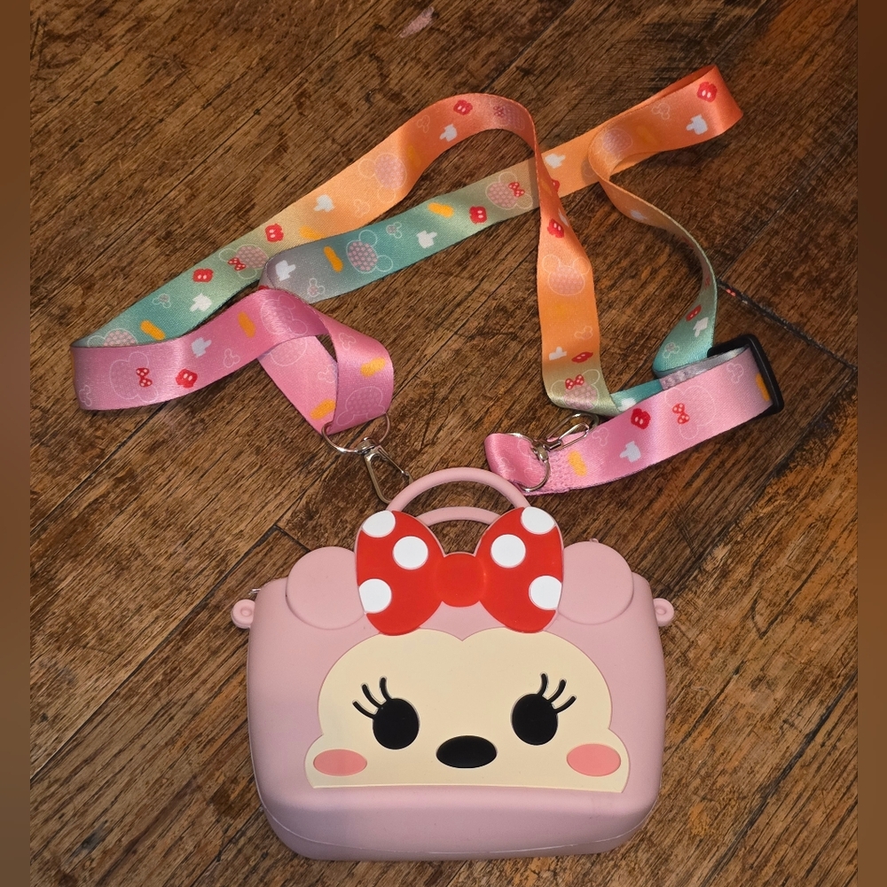Kids Minnie Mouse Pink Crossbody Purse with Colorful Lanyard
